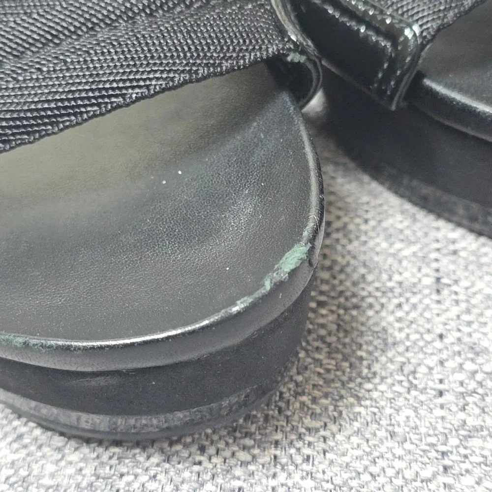 Prada Sport Authentic Solid Black Leather Platform Wedge Slides Sandals 36.5